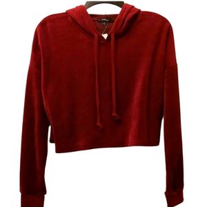 Ambiance Burgundy Velour Hoodie Crop Top M NWT